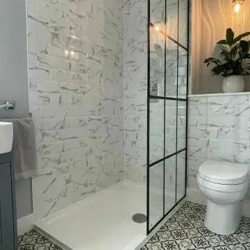 Munich Matt Black Grid Easy Clean 8mm Wet Room Shower Glass Panel 1000mm