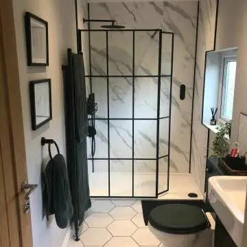 Munich Matt Black Grid Easy Clean 8mm Pivotal Wet Room Shower Glass Return Panel 250mm