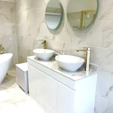 Trent Gloss White Double Vanity Drawer with Marble Top & Oval Counter Top Basin 1200mm