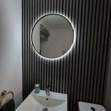 Delilah Battery Powered Black Framed Round Backlit LED Mirror 600mm