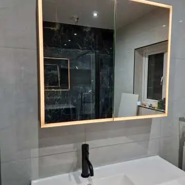 Esme Matt Black Illuminated LED Mirror Cabinet With BLUETOOTH Speaker 700x800mm