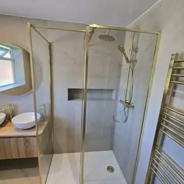 Munich Brushed Brass Framed Easy Clean 8mm Wet Room Shower Glass Panel 700mm
