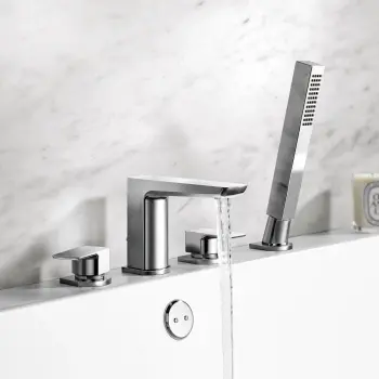 Ribble Chrome Deck Mounted 4TH Bath Shower Mixer Tap & Handheld Shower