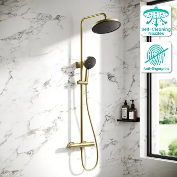 Derry Brushed Brass Round Thermostatic Shower Set