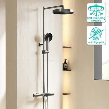 Bray Round Brushed Gunmetal Thermostatic Bath Filler Shower Set