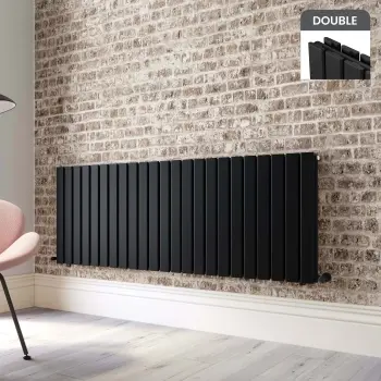 Faro Matt Black Double Flat Panel Horizontal Radiator 600x1610mm
