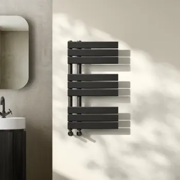 Seville Matt Black Designer Flat Panel Heated Towel Rail 800x450mm
