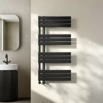 Seville Matt Black Designer Flat Panel Heated Towel Rail 1200x600mm