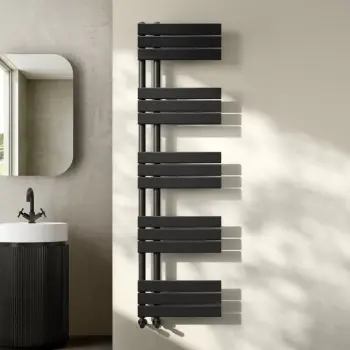 Seville Matt Black Designer Flat Panel Heated Towel Rail 1600x450mm