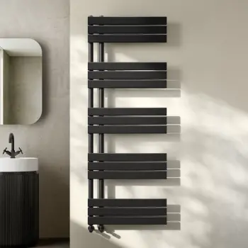 Seville Matt Black Designer Flat Panel Heated Towel Rail 1600x600mm