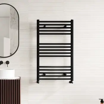 Naples Premium Matt Black Straight Heated Towel Rail 1000x600mm