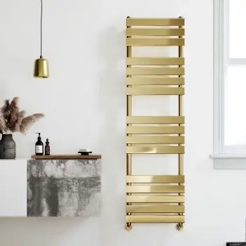 Santorini Brushed Brass Flat Panel Heated Towel Rail 1600x450mm