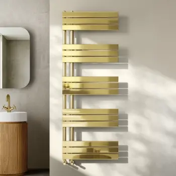 Seville Brushed Brass Designer Flat Panel Heated Towel Rail 1600x600mm