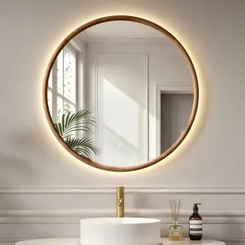 Lily Natural Walnut Round LED Mirror 800mm