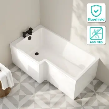 Brixton L Shaped 1600 Shower Bath - Left Handed