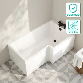 Brixton L Shaped 1600 Bath with Front Panel - Right Handed