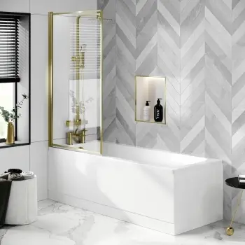 Hereford 1700x700 Square Shower Bath & 6mm Easy Clean Brushed Brass Framed Bath Screen