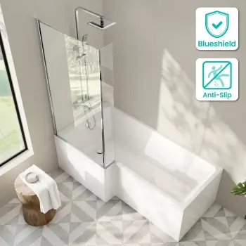 Brixton L Shaped 1700 Shower Bath & 6mm Chrome Easy Clean Screen - Left Handed