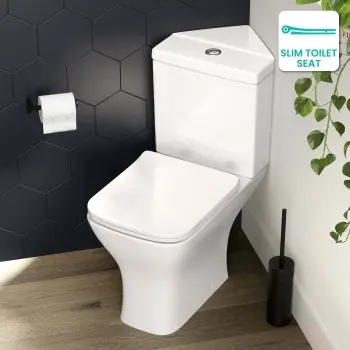 Atlanta Close Coupled Corner Toilet With Soft Close Slim Seat