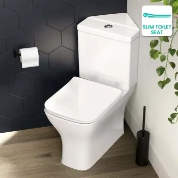 Atlanta Fully Back to Wall Close Coupled Corner Toilet With Soft Close Slim Seat