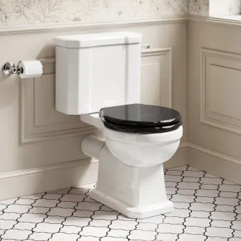 Enid Traditional Close Coupled Toilet With Gloss Black Wooden Seat