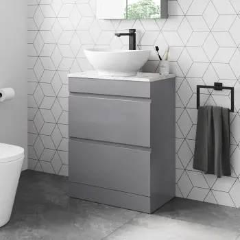 Trent Stone Grey Vanity Drawer with Marble Top & Oval Counter Top Basin 600mm