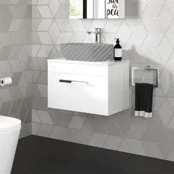 Avon Gloss White Wall Hung Drawer with Marble Top 600mm - Excludes Counter Top Basin