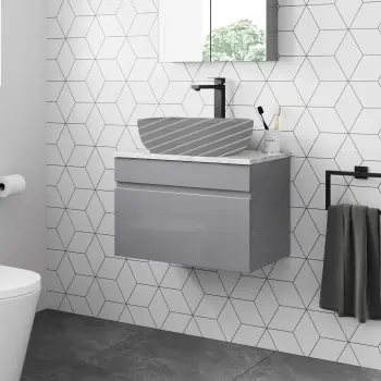 Trent Stone Grey Wall Hung Drawer with Marble Top 600mm - Excludes Counter Top Basin
