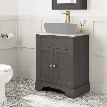 Lucia Graphite Grey Cabinet with Marble Top 640mm (Excludes Counter Top Basin) - Brass Accents