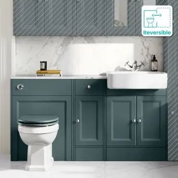 Monaco Midnight Green Vanity Basin with Marble Top and Hudson Toilet with Wooden Seat 1500mm