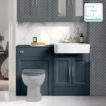 Monaco Inky Blue Basin Vanity and Toilet Unit 1200mm (No Pan & Cistern) - Brass Knurled Handles