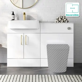 Harper Gloss White Basin Vanity with Marble Top & Toilet Unit 1200mm (No Toilet) - Brass Accents