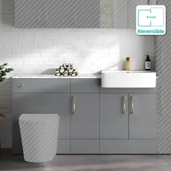 Harper Stone Grey Vanity Basin with Marble Top 1500mm (Excludes Toilet) - Brushed Brass Accents