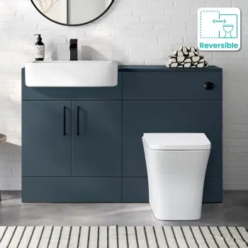 Harper Navy Blue Combination Vanity Basin and Houston Toilet 1200mm - Black Accents