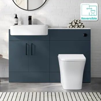 Harper Navy Blue Combination Vanity Basin with Marble Top & Houston Toilet 1200mm - Black Accents