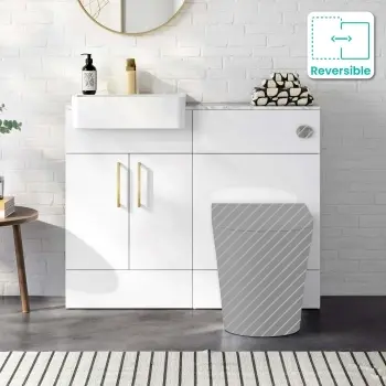 Harper Gloss White Basin Vanity With Marble Top and Toilet Unit 1000mm (No Toilet) - Brass Accents