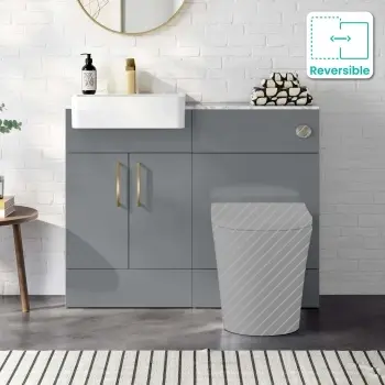 Harper Stone Grey Basin Vanity with Marble Top & Toilet Unit 1000mm (No Toilet) - Brass Accents
