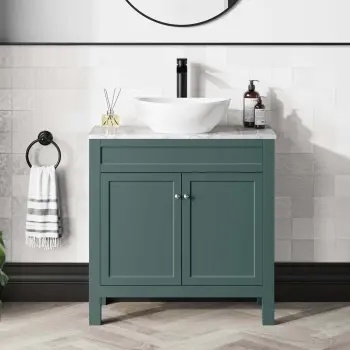 Bermuda Midnight Green Vanity with Marble Top & Oval Counter Top Basin 800mm