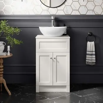 Milos Cotton White Vanity with Oval Basin 500mm - Brushed Handles