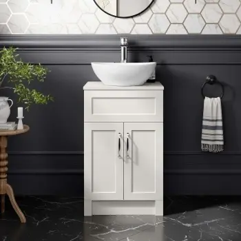 Milos Cotton White Vanity with Oval Basin 500mm - Traditional Handles
