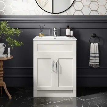 Milos Cotton White Basin Vanity 600mm - Traditional Handles