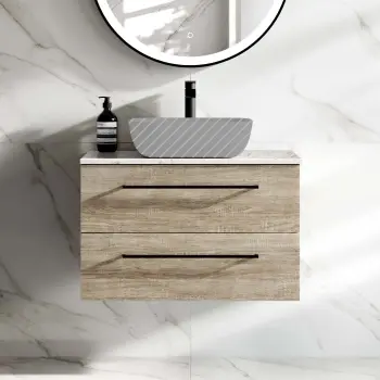 Elba Dawn Oak Wall Hung Drawer 800mm Excludes Counter Top Basin - Black Accents