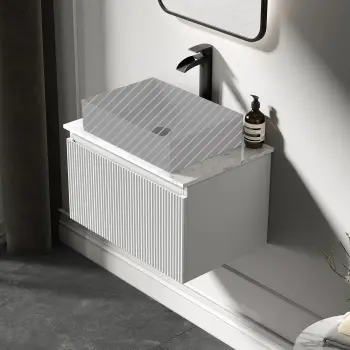 Malta Fluted Coastal White Wall Hung Drawer Vanity Marble Top 600mm - Excludes Counter Top Basin