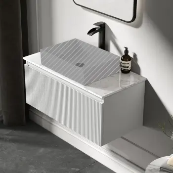 Malta Fluted Coastal White Wall Hung Drawer Vanity Marble Top 800mm - Excludes Counter Top Basin