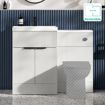 Havana Fluted Coastal White Basin Vanity and Toilet Unit 1100mm (No Toilet) - Black Accents