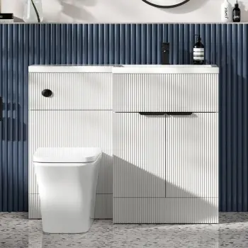 Havana Fluted Coastal White Vanity Basin and Houston Toilet 1100mm - Black Accents - Right Handed