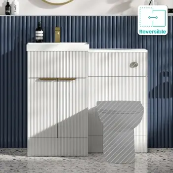 Havana Fluted Coastal White Basin Vanity and Toilet Unit 1000mm (No Toilet) - Brass Accents