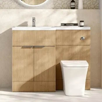 Havana Fluted Country Oak Vanity Basin and Houston Toilet 1100mm - Chrome Handles - Left Handed