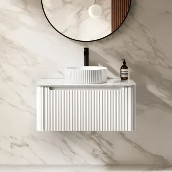 Sorrento Fluted Coastal White Wall Hung Drawer Vanity with Marble Top & Nevis Basin 800mm