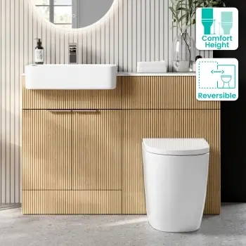 Sicily Fluted?Country Oak Vanity Basin Marble Top & Utah Comfort Height Toilet 1200mm
